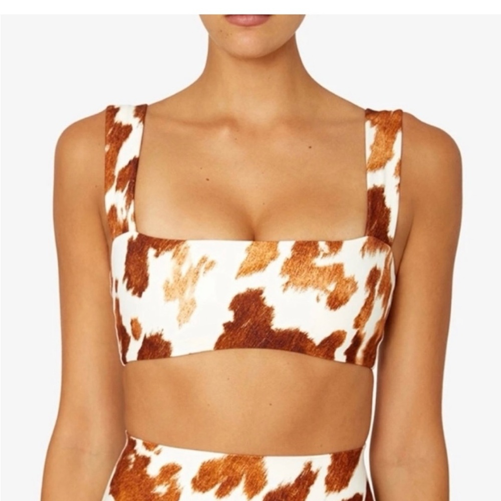 WeWoreWhat White and Brown Cow Print Crop Top